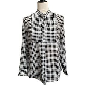 J.Crew Factory Black White Gingham Button Front Blouse XS Hidden Placket